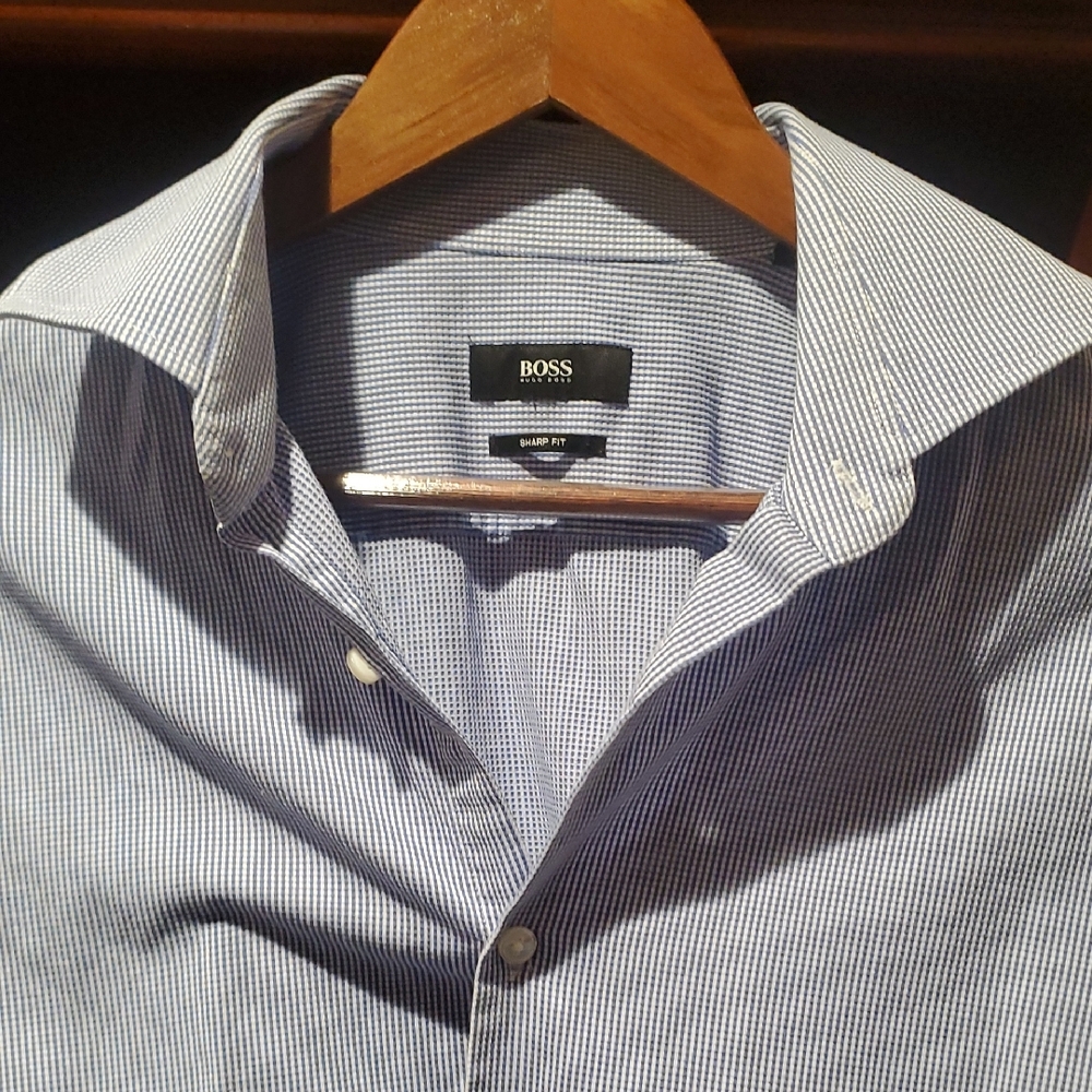 Boss Men's Navy Pinstripe Dress Shirt